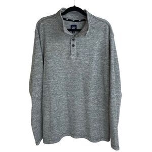 Gap Gray Quarter Button Mock Neck Cotton Blend Pullover Sweater Size XL